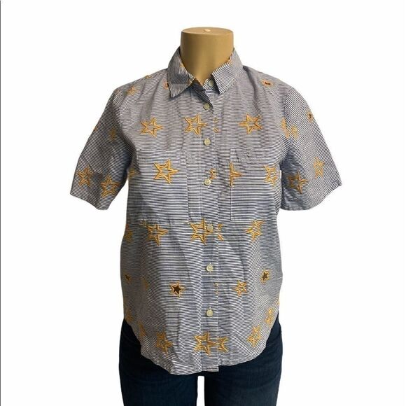 Madewell Star Embroidered Cutout Button Top C15 - Picture 5 of 13